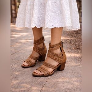 Freebird By Steven Axel Braided Leather Sandals Chunky Heel Boho Womens 7